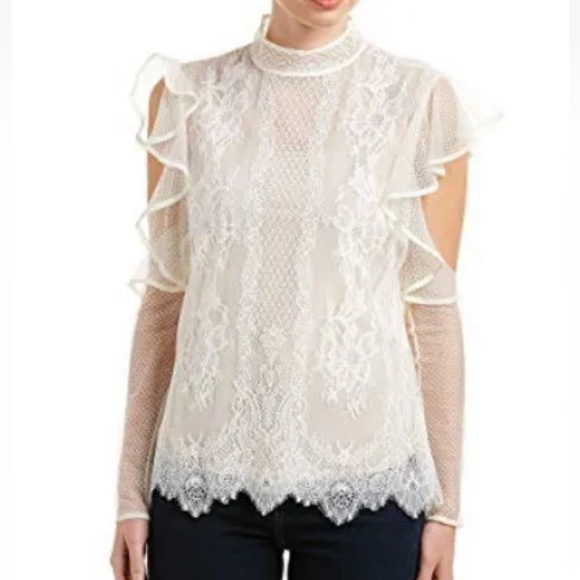 BCBGMaxAzria Tops - BCBG MAXAZRIA IVORY SABIAN COLD-SHOULDER LACE TOP GUC.